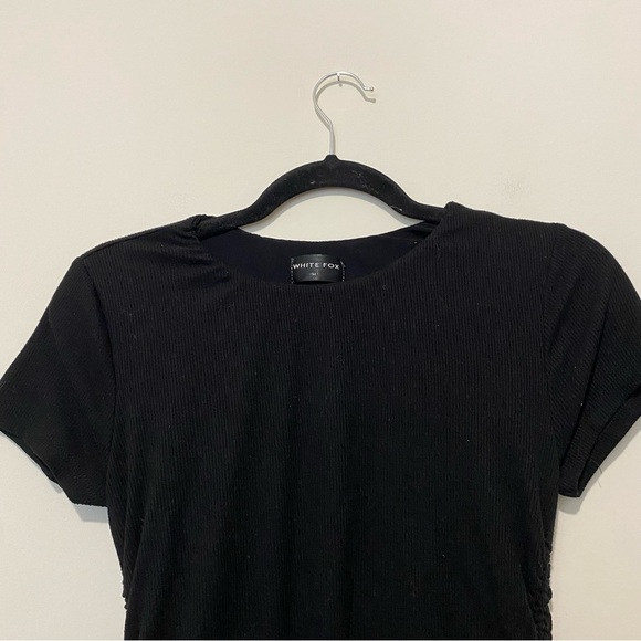 White Fox Black Ribbed Bodycon Dress with Side Cinching - Picture 2 of 7